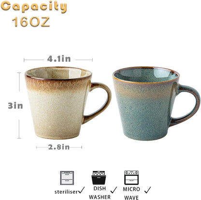 Vintage Glazed Ceramic Coffee Mug 16oz — Large Capacity Cup for Coffee, Tea, Milk, Microwave & Dishwasher Safe
