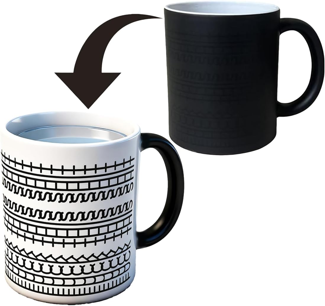 Heat Sensitive Geometric Pattern Magic Mug – Ceramic Coffee Cup 350ml, Microwave & Dishwasher Safe