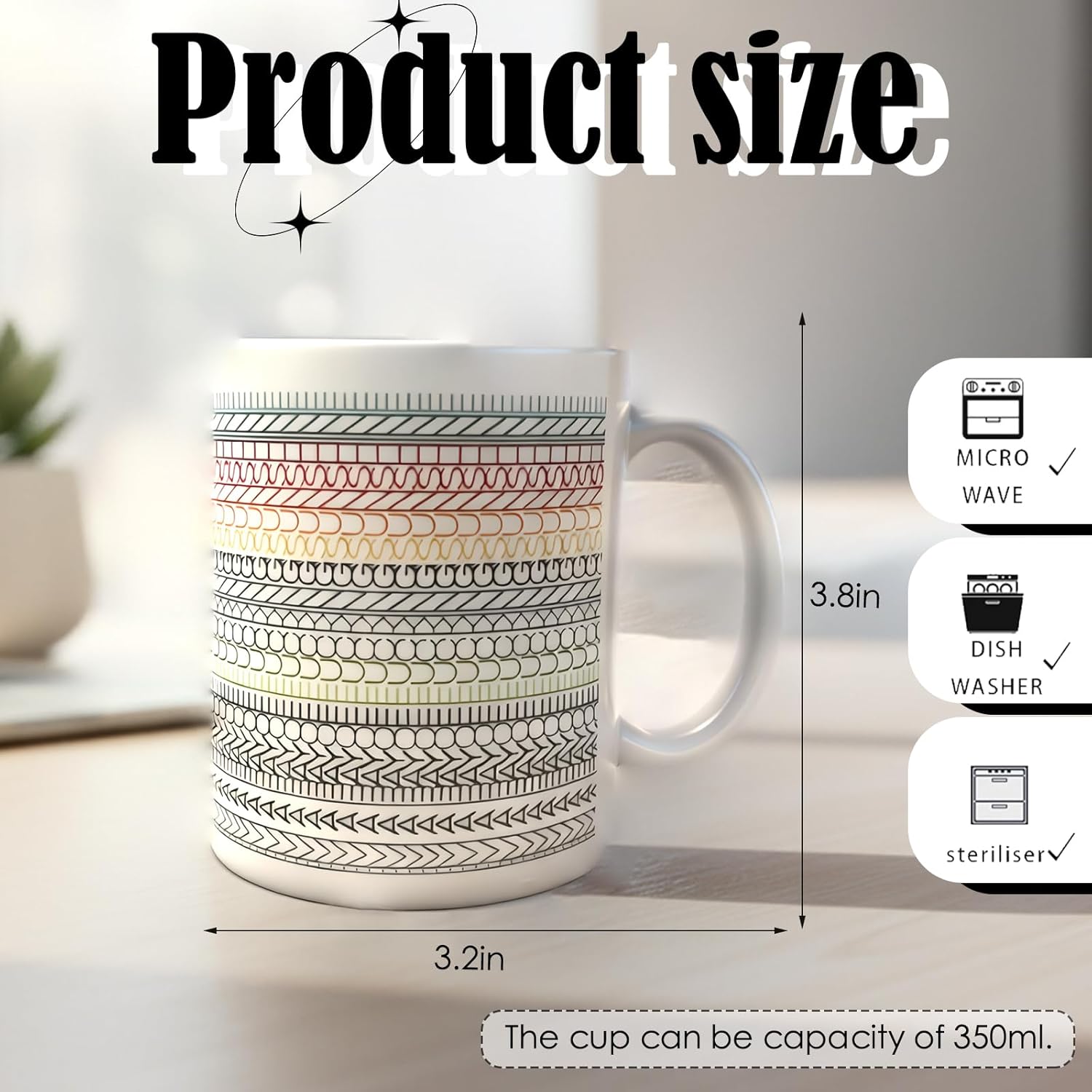 Nordic Minimalist Geometric Ceramic Mug 350ml, Microwave & Dishwasher Safe, Coffee Milk Tea Cup for Home and Office
