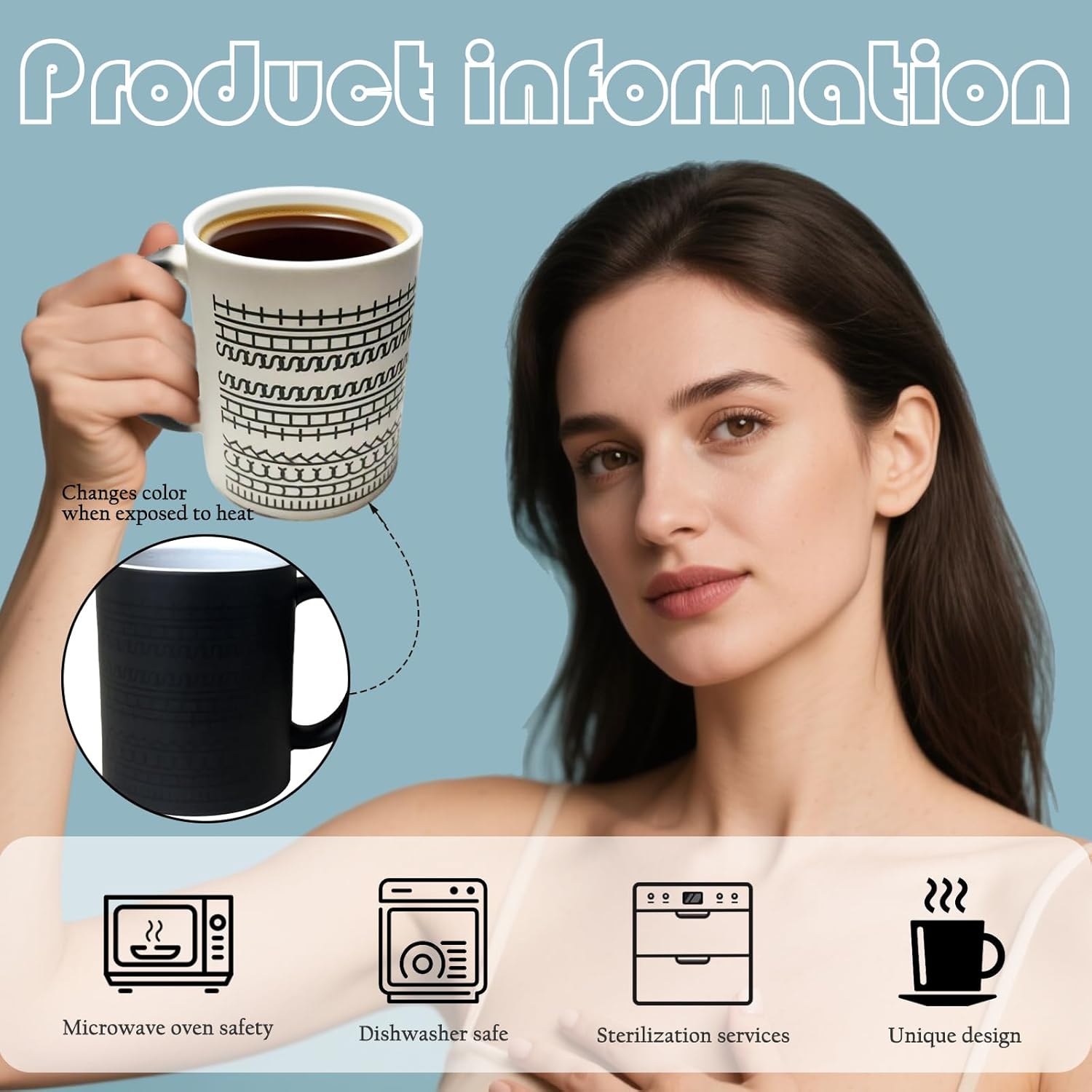 Heat Sensitive Geometric Pattern Magic Mug – Ceramic Coffee Cup 350ml, Microwave & Dishwasher Safe