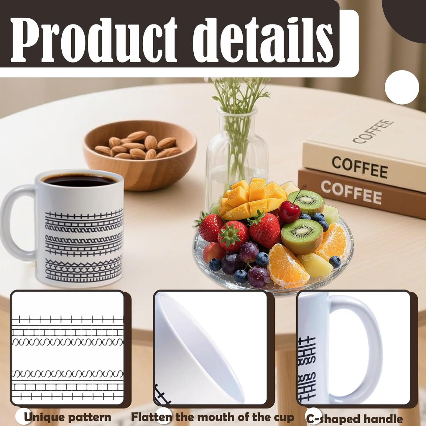 Nordic Minimalist Geometric Ceramic Mug 350ml, Microwave & Dishwasher Safe, Coffee Milk Tea Cup for Home and Office