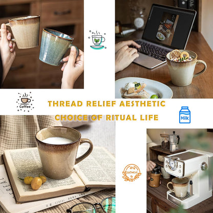 Vintage Glazed Ceramic Coffee Mug 16oz — Large Capacity Cup for Coffee, Tea, Milk, Microwave & Dishwasher Safe